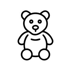 Teddy Bear Icon Vector Outline for Kids and Toy Design Concepts