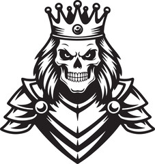 Fototapeta premium Skeleton King in Cloak and Crown – Dark Gothic Vector Illustration | Dark Skull King Silhouette Wearing a Crown on High Contrast Background