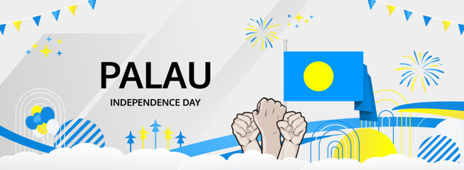 Palau Independence Day modern greeting banner. 1 October Happy National Day. Festive horizontal template background with flag colors, great for carnival poster, tourism campaign, holiday flash sale © Naufal Milan Design