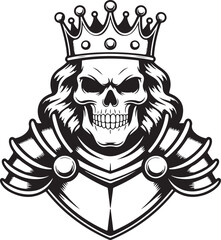 Skeleton King in Cloak and Crown – Dark Gothic Vector Illustration | Dark Skull King Silhouette Wearing a Crown on High Contrast Background