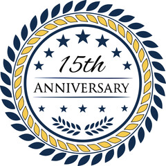 Elegant 15th Anniversary Emblem with Laurel Wreath, Stars, and Classic Typography.