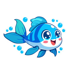 Fish Character with Bubbles Around Illustration