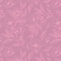 Hand drawn simple abstract flowers print. Trendy collage outline pattern. Fashionable template for fabric design.