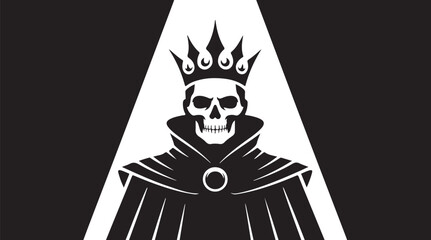 Skeleton King in Cloak and Crown – Dark Gothic Vector Illustration | Dark Skull King Silhouette Wearing a Crown on High Contrast Background