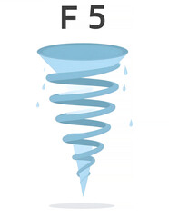 A stylized, swirling light blue tornado with water droplets is depicted under the text 