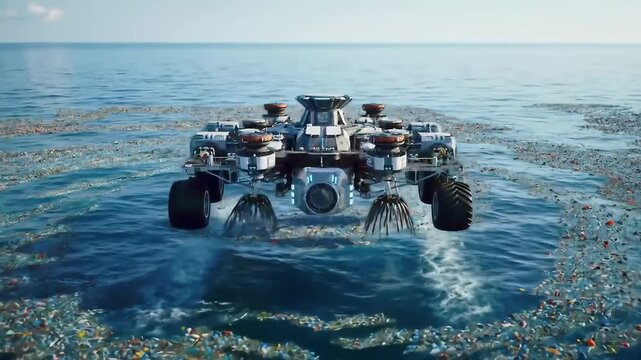 Futuristic Ocean Cleanup Vehicle Tackling Plastic Pollution
