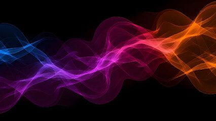 Dancing abstract smoke formations undulating through an infinite black void, vibrant magenta and cyan plumes curling into organic nebula shapes with golden accents. Silken wisps layer in translucent v