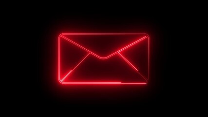 Glowing neon message box icon animation on black background.
