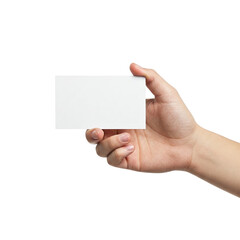 Obraz premium Hand holding a blank business card isolated on transparent background