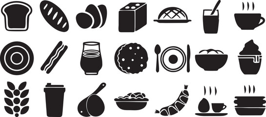 Minimal Breakfast Icon Collection in Black Line Art