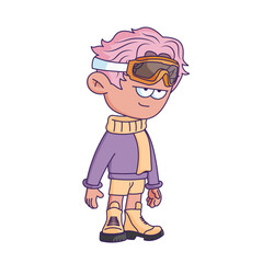 Cartoon-style character illustration with a bored or tired expression.