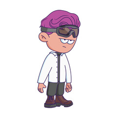 Cartoon-style character illustration with a bored or tired expression.