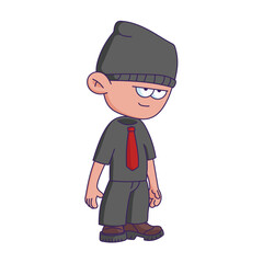 Cartoon-style character illustration with a bored or tired expression.