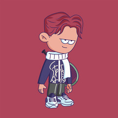 Cartoon-style character illustration with a bored or tired expression.