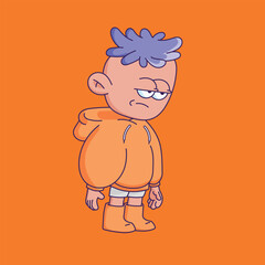 Cartoon-style character illustration with a bored or tired expression.