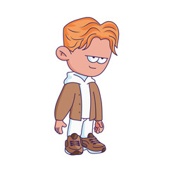 Cartoon-style character illustration with a bored or tired expression.