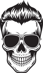 Cool Skull silhouette with Sunglasses and Pompadour Hairstyle – Retro Rockabilly Vector Art | Skull Illustration Featuring Sunglasses and Stylized Hair Design