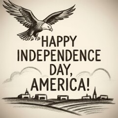 Obraz premium An eagle flies over an American landscape.