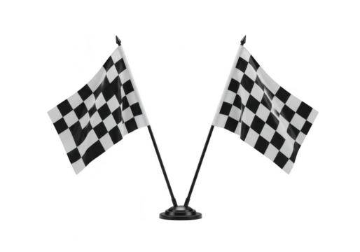 Two checkered flags waving isolated on transparent background