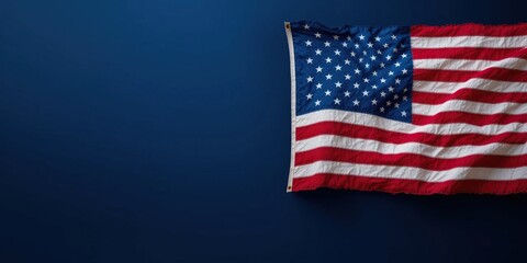 Patriotic American Flag Display Against a Deep Blue Background A Worn and Weathered Symbol of National Pride