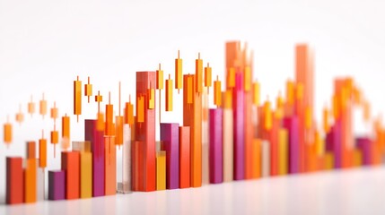 Obraz premium Abstract Financial Market Visualization: Colorful 3D Candlestick Chart Representing Stock Prices and Trading Data