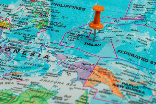 Lviv Ukraine 05.14.25 Location marked on a map of Palau in the Pacific Ocean