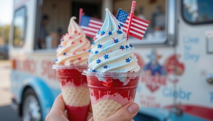 Patriotic Ice Cream Cones from a Summer Ice Cream Truck