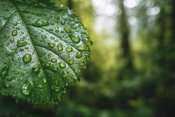 Close-up of Leaf with Rain Droplets
