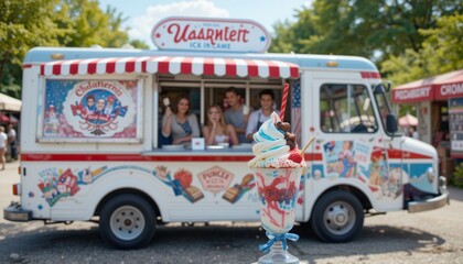 Summer Delights: A Festive Ice Cream Sundae at a Retro Ice Cream Truck