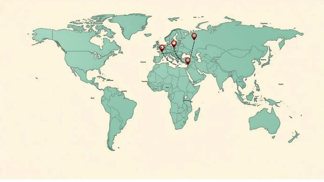Animated World Map with Red Markers and Dashed Lines Representing Countries of Repatriation to Israel