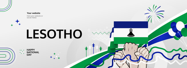 Lesotho Independence Day modern greeting banner. 4 October Happy National Day. Festive horizontal background with flag colors, great for carnival poster, tourism campaign, holidays flash sale
