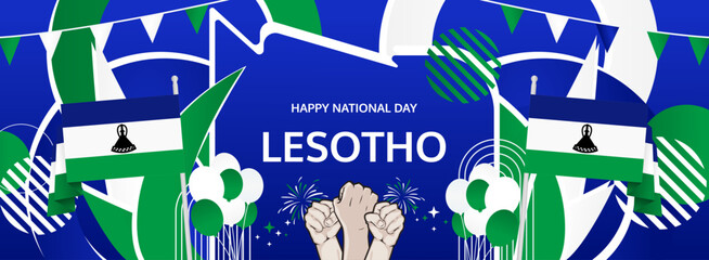 Lesotho Independence Day modern greeting banner. 4 October Happy National Day. Festive horizontal background with flag colors, great for carnival poster, tourism campaign, holidays flash sale