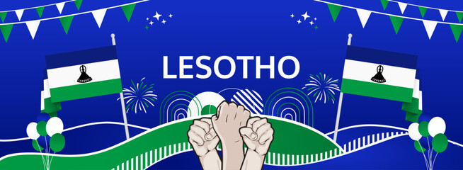 Lesotho Independence Day modern greeting banner. 4 October Happy National Day. Festive horizontal background with flag colors, great for carnival poster, tourism campaign, holidays flash sale