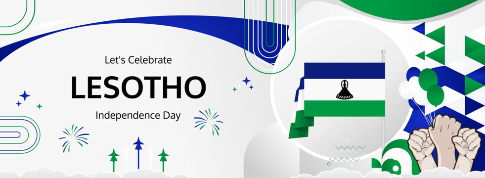 Lesotho Independence Day modern greeting banner. 4 October Happy National Day. Festive horizontal background with flag colors, great for carnival poster, tourism campaign, holidays flash sale