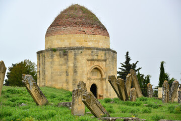 A view of the Yeddi Gumbez Tombs and historical cemetery in Shamakhi, Azerbaijan.