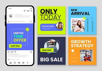 Modern Social Media Sale and Promotion Banners with Bold Typography and Bright Colors