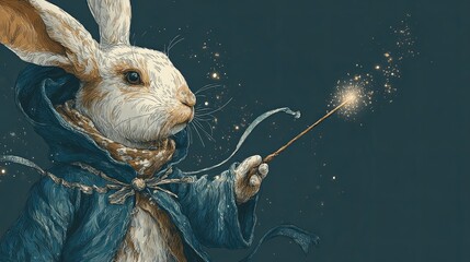Enchanting Rabbit Wizard with Sparkling Wand in Fantasy Costume