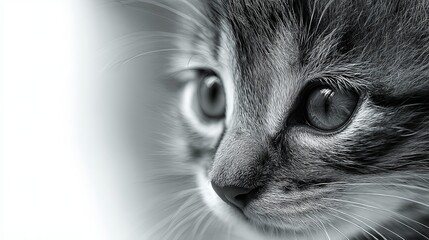 Cute Black and White Kitten with Soft Shadow
