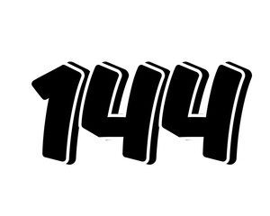 Stylized black number 144 on transparent background, with a bold, 3D appearance and shadow effects for added depth and dimension.