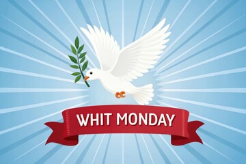 Whit monday greeting dove with olive branch