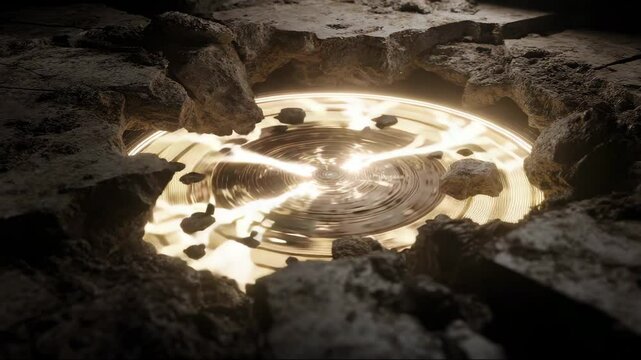 A circular platform glows beneath levitating stones, revealing a portal deep underground. The light pulses like a beacon in Agartha&rsquo;s core. This mysterious structure lies at the heart of Agartha, the 