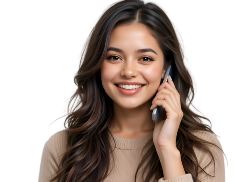 Happy Woman Using Smartphone Isolated Transparent Background PNG – Mobile Technology Lifestyle, Social Media Communication, Casual Cellphone Use, Modern Digital Life