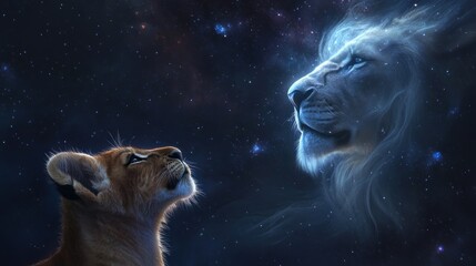 Lion cub and spectral lion