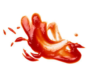 close up of  a ketchup stain on white background