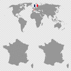 France Departments Map Set with World Location.