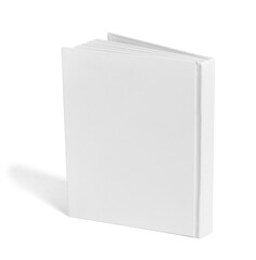 close up of a white book template on white background