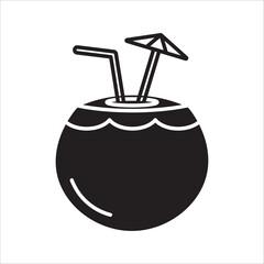  Tropical coconut drink icon, summer, beach, vacation vector illustration. on white background