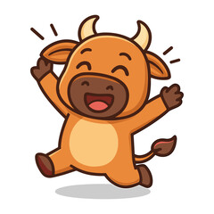 Buffalo Running Cartoon Cute Bull Mascot Bison Illustrations