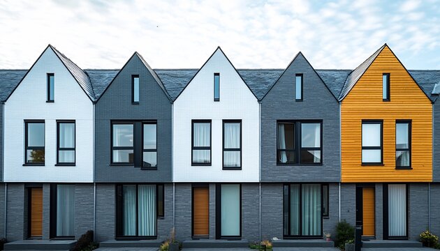 Modern townhouses showcase architectural design and urban living spaces - Powered by Adobe