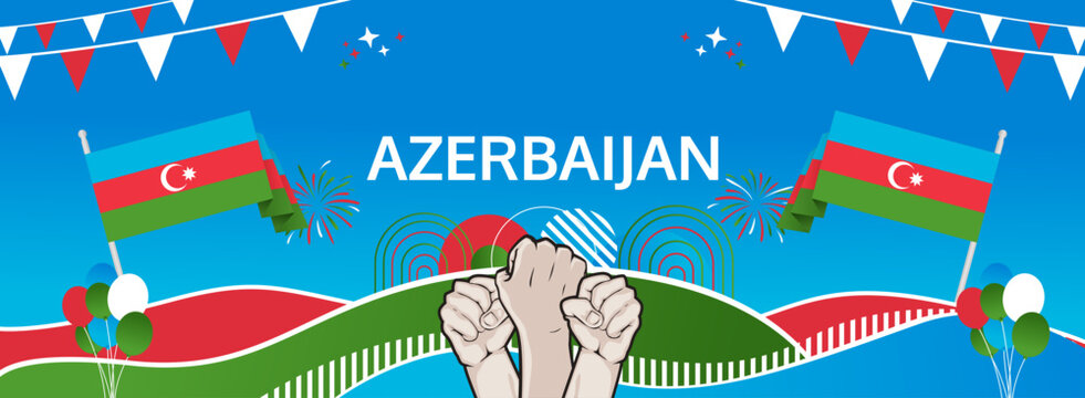 Azerbaijan Restoration of Independence Day greeting banner. 18 October Happy National Day. Festive horizontal background in flag colors, great for carnival poster, tourism campaign, holiday flash sale